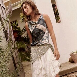 FREE PEOPLE FP INTIMATELY WOMENS OASIS BLUE PATTERN BODYSUIT OPEN BACK MEDIUM